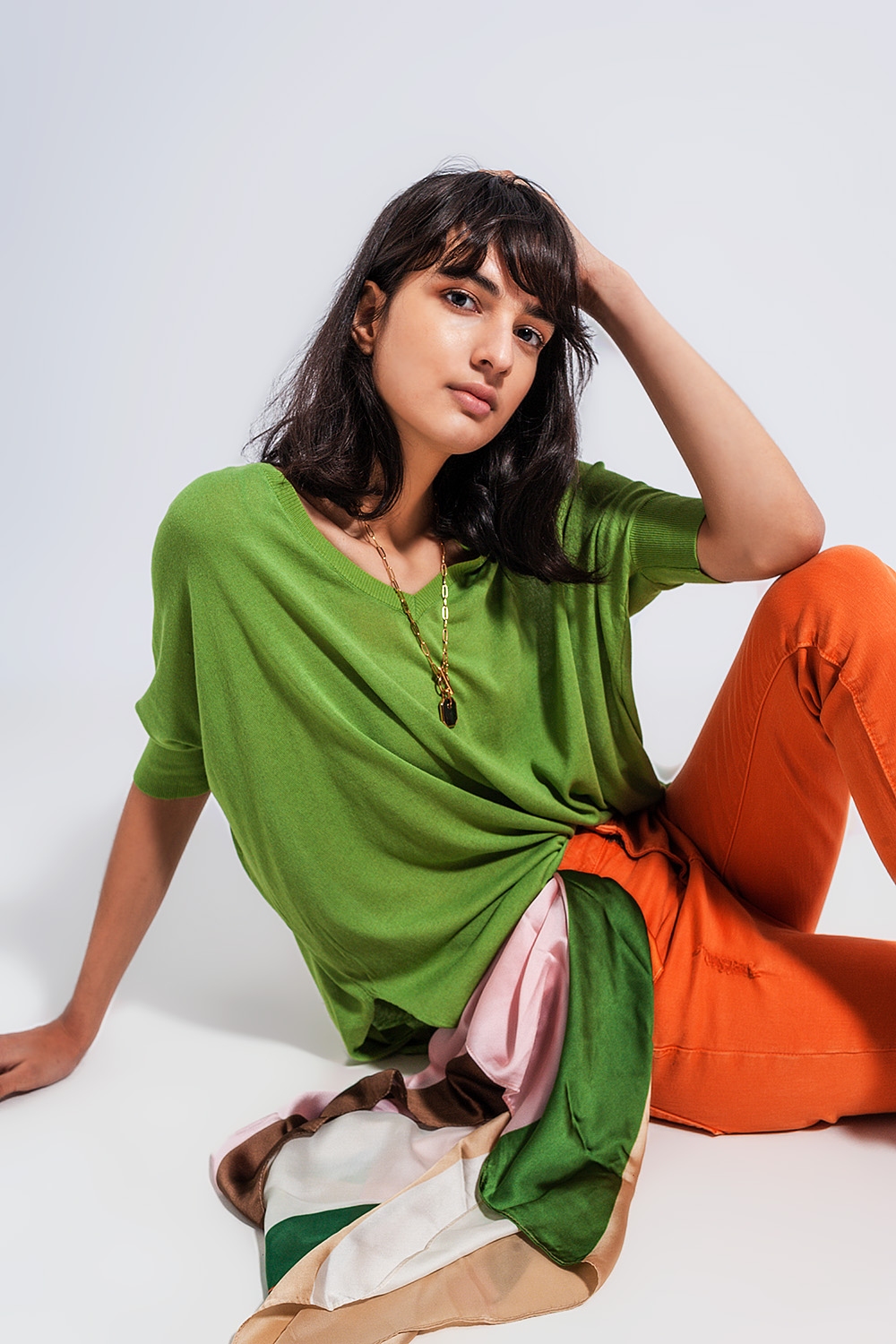 Jersey de corte cuadrado y manga corta en verde