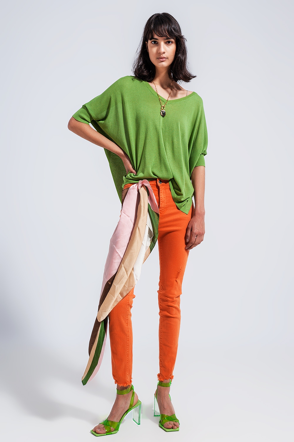 Jersey de corte cuadrado y manga corta en verde