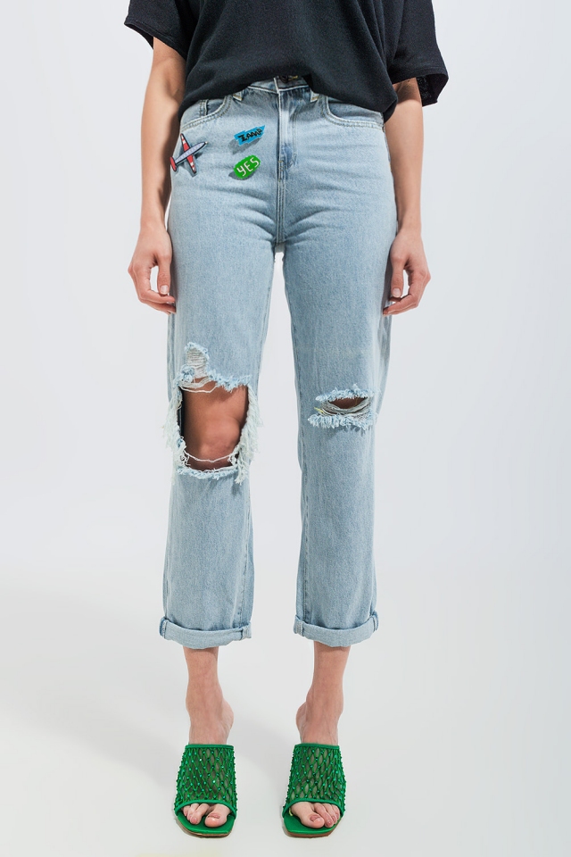 Patch rip jeans in light wash