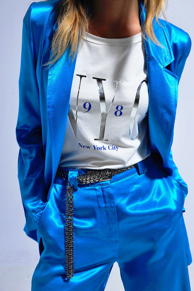 T Shirt mit New York City Schriftzug in blau