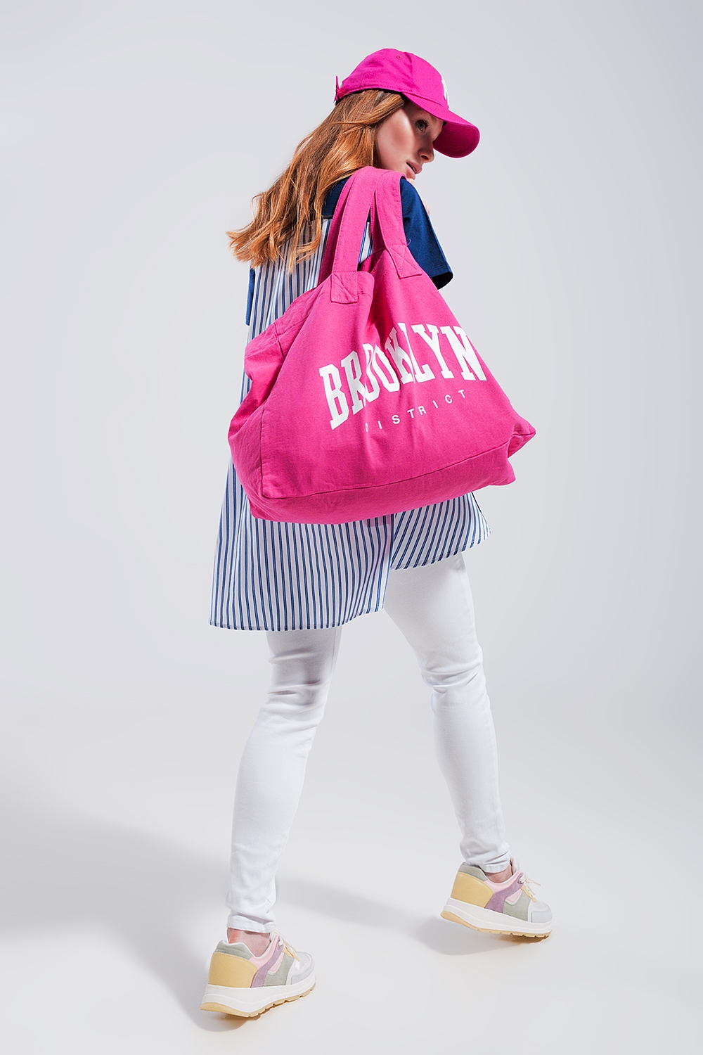 Bolso tote fucsia de lona de Brooklyn district