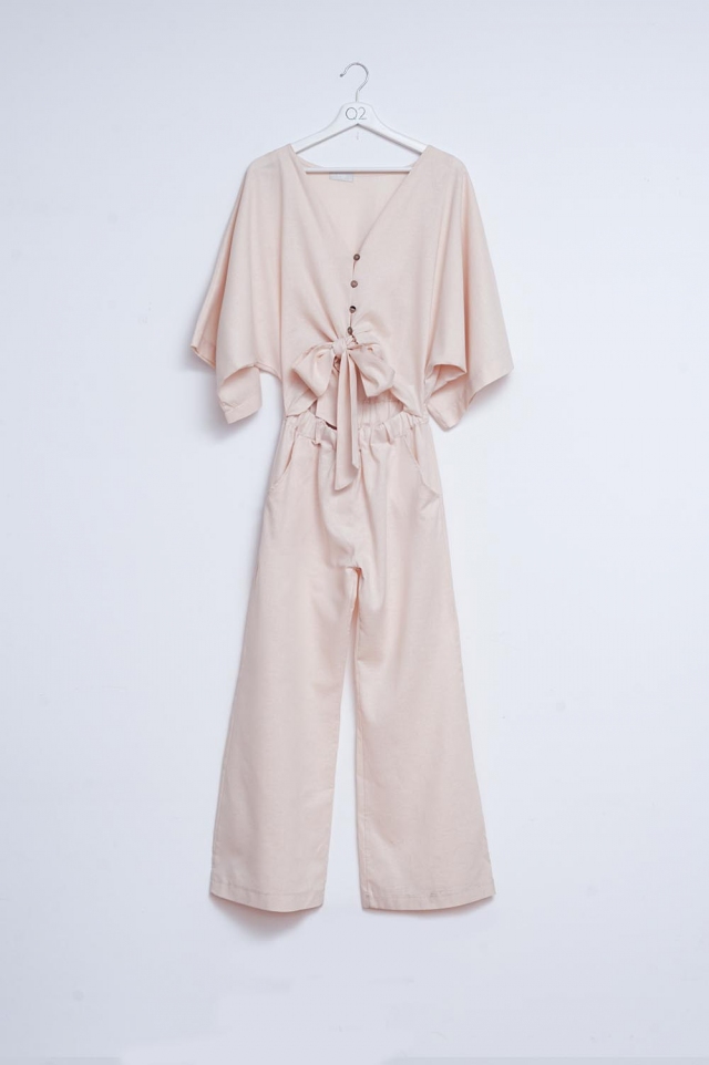 Tie waist jumpsuit in beige