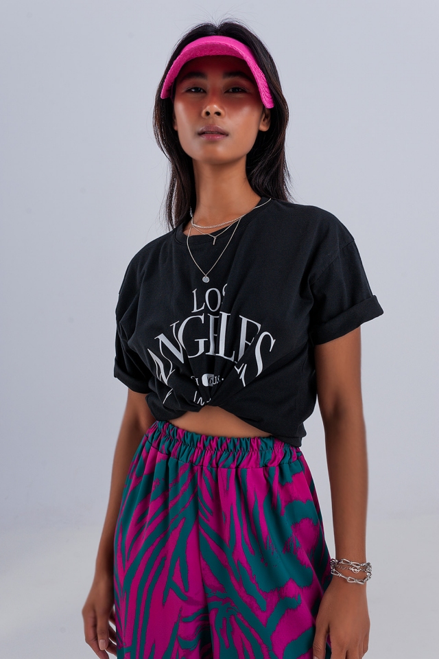 T shirt preta com texto impresso Los Angeles