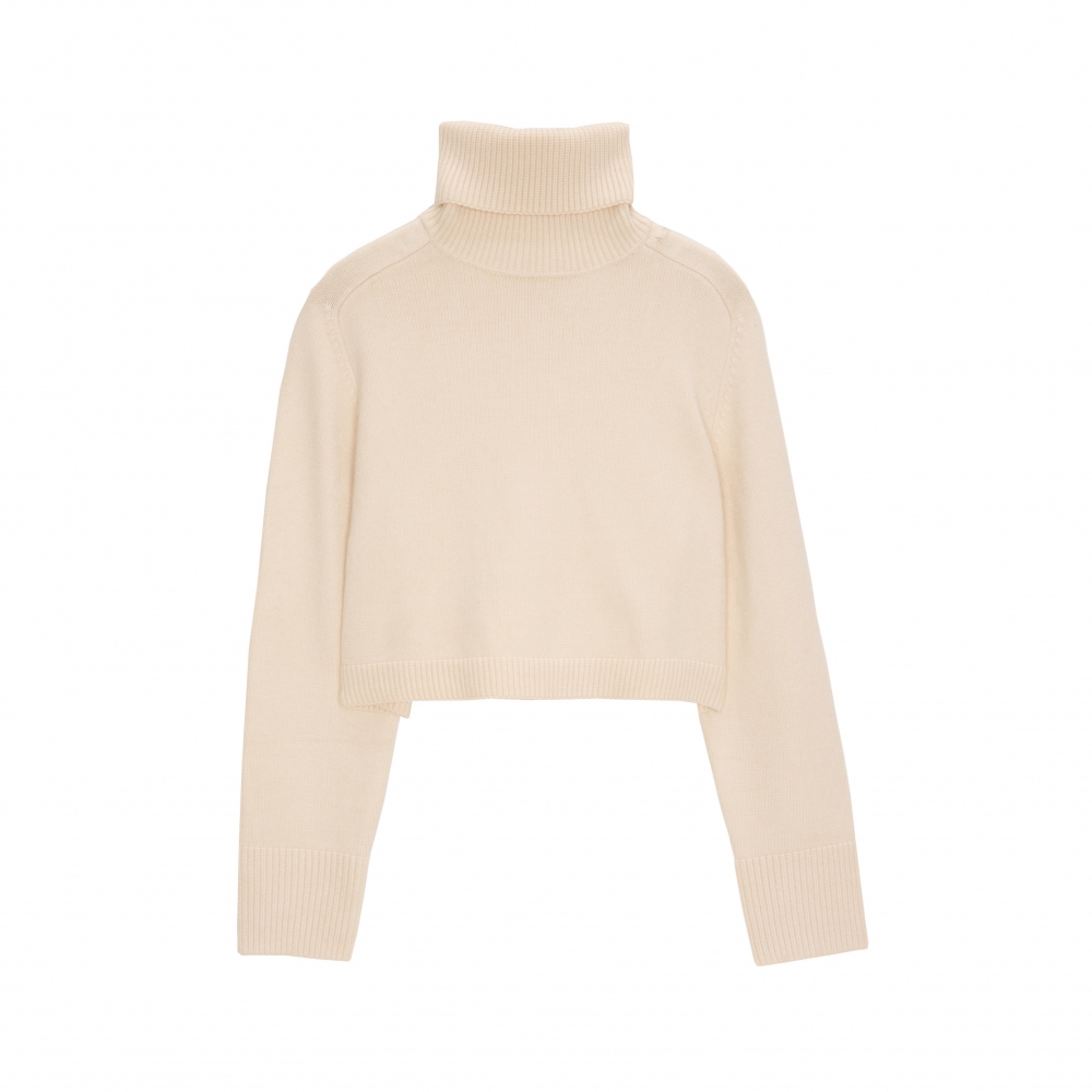 Jersey cropped de cuello alto en crema Jersey cropped de cuello alto en crema