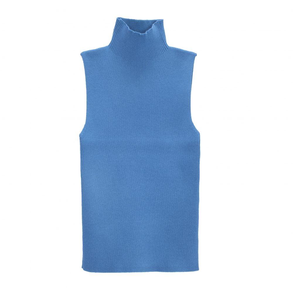 Top azul de punto con cuello alto de punto Top azul de punto con cuello alto de punto