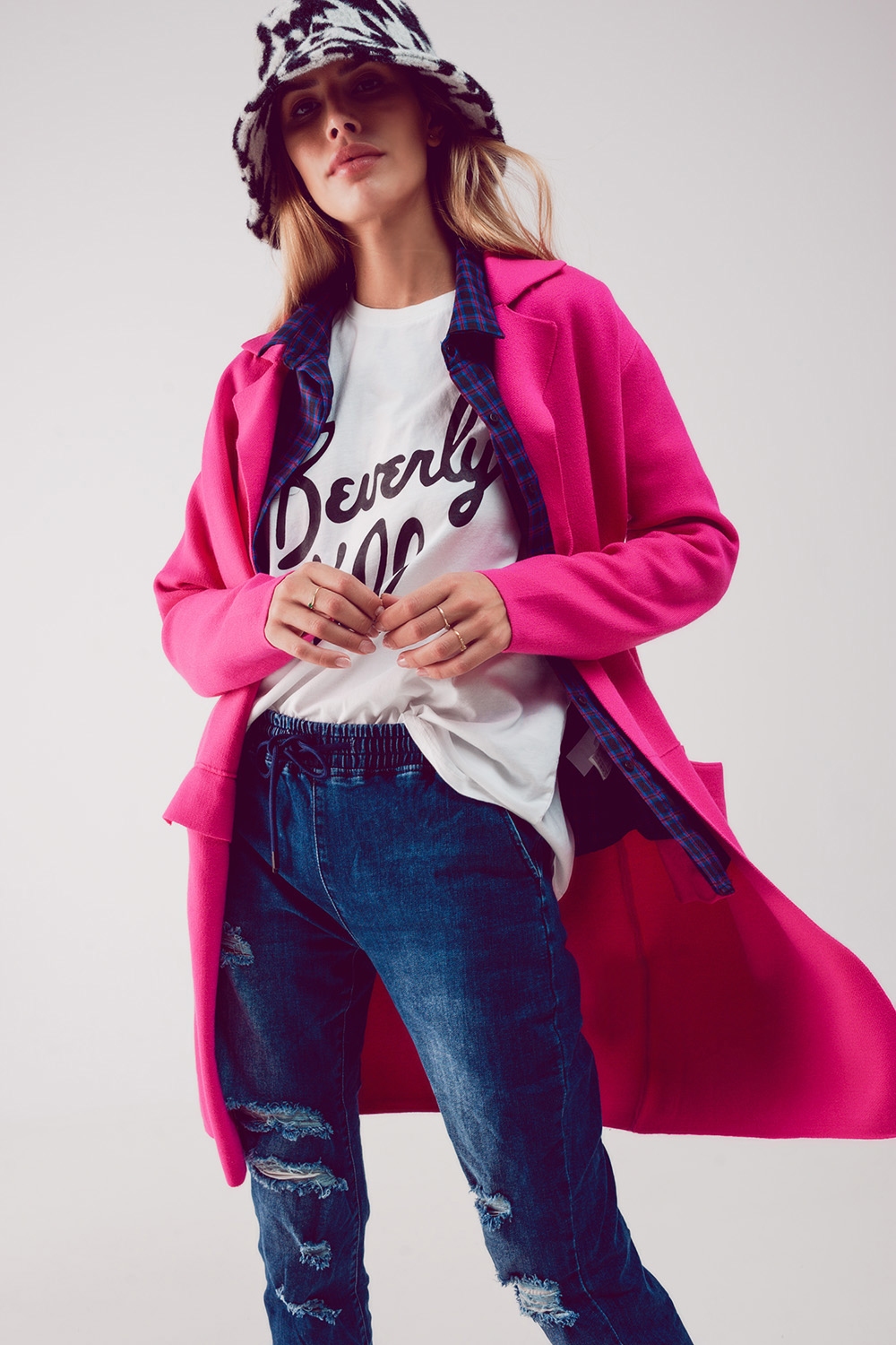 Cardigan extra grande en fucsia con solapas Cardigan extra grande en fucsia con solapas