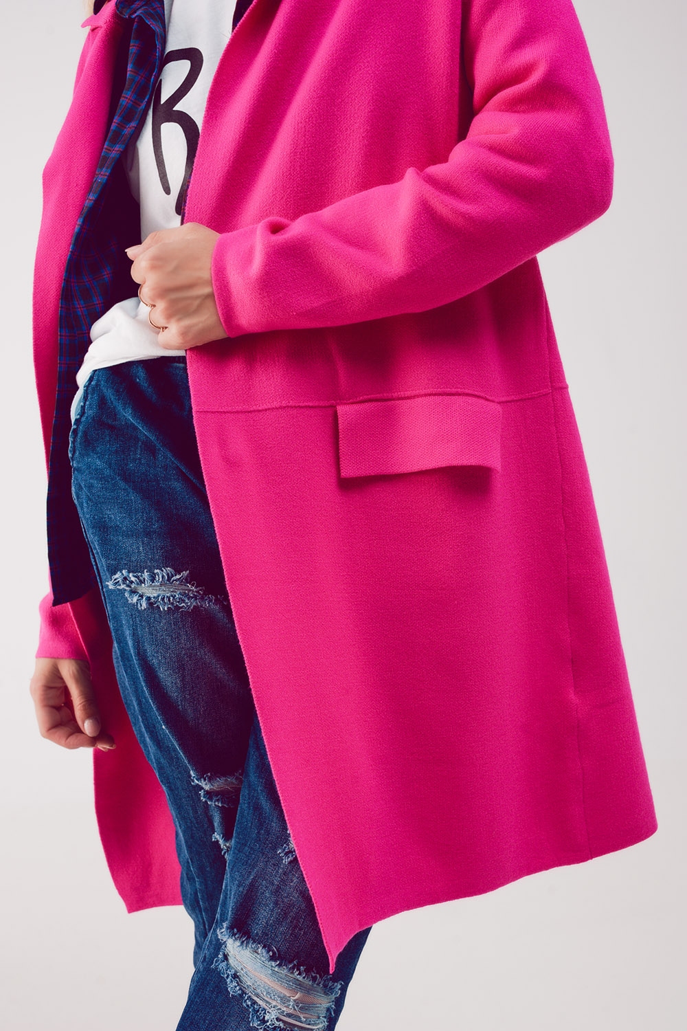 Cardigan extra grande en fucsia con solapas Cardigan extra grande en fucsia con solapas