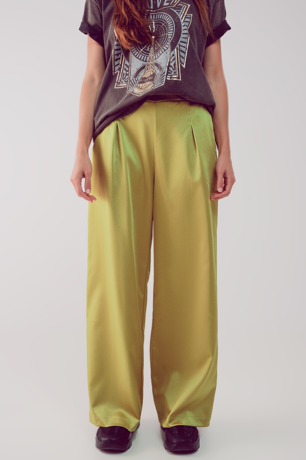 Pantalones lima de pernera ancha de satén Pantalones lima de pernera ancha de satén