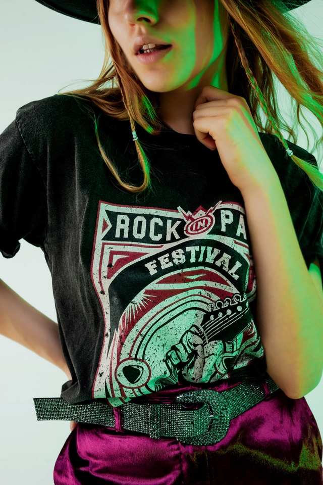 T shirt in zwart met rock Park grafische print