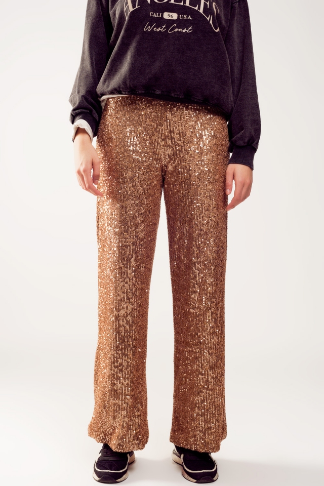 Sequin broek met wijde pijpen in goud