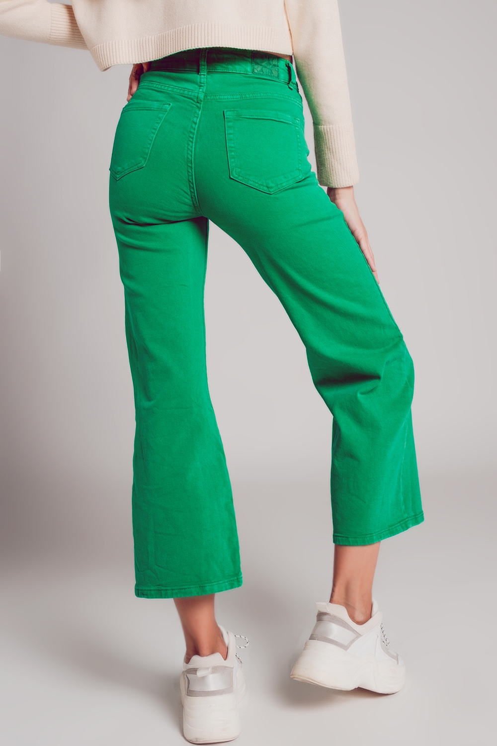 Vaqueros capri color verde intenso de pernera ancha Vaqueros capri color verde intenso de pernera ancha