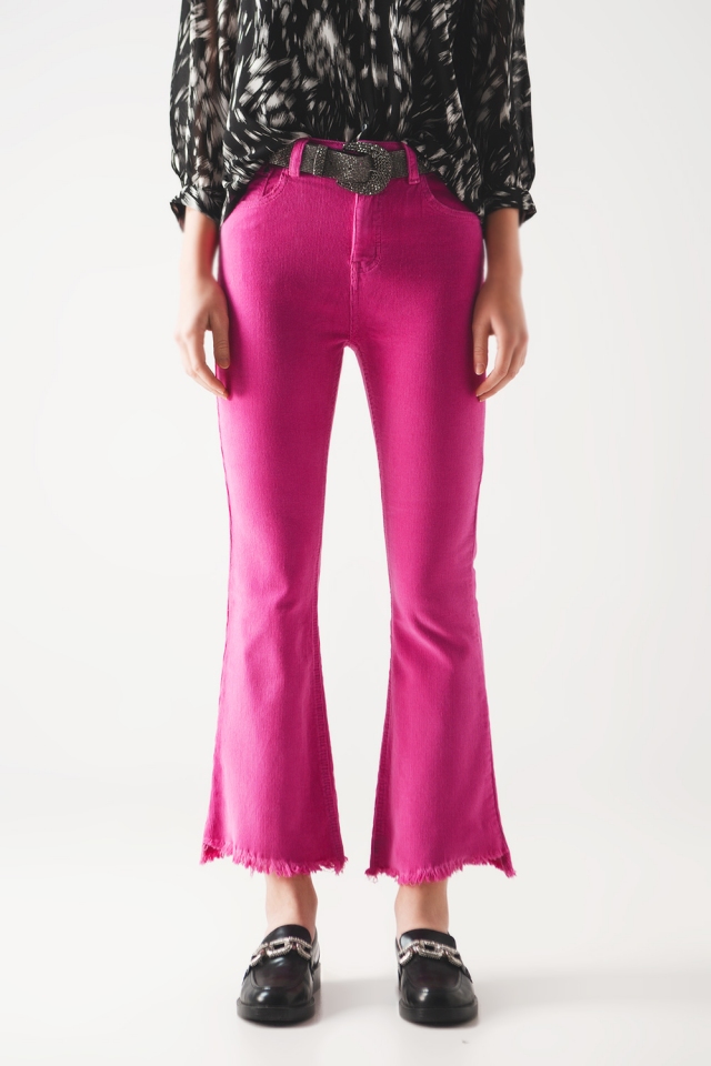 Pantalones de campana color fucshia de pana