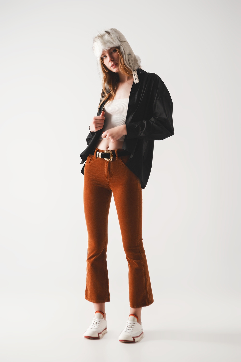 Camisa oversize en mezcla de algod&oacute;n negra