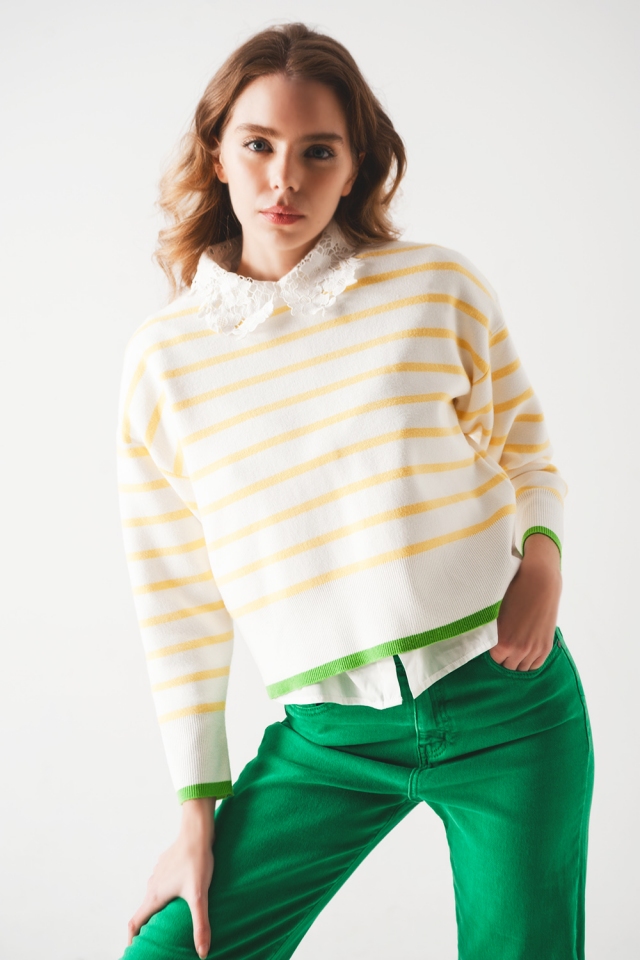 Stripe sweater in yellow & white