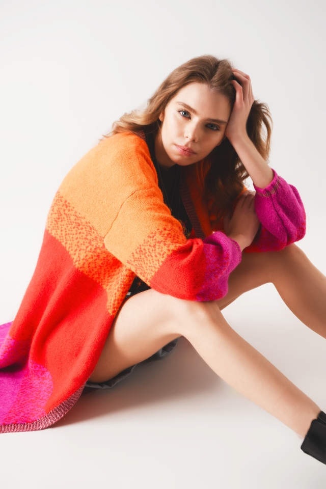 Cardigan lungo a strisce in arancio