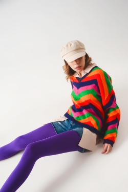 Striped knit sweater in multi