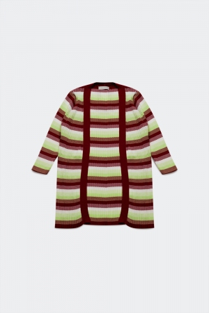 Knitted stripe maxi cardi in green