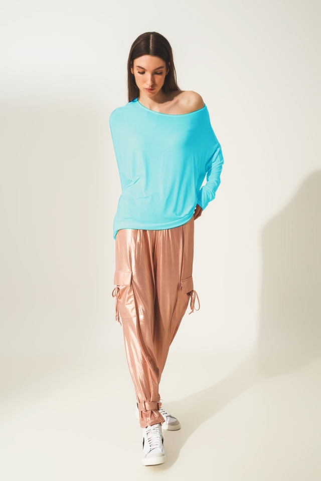 Top met lange mouwen in modal blauw
