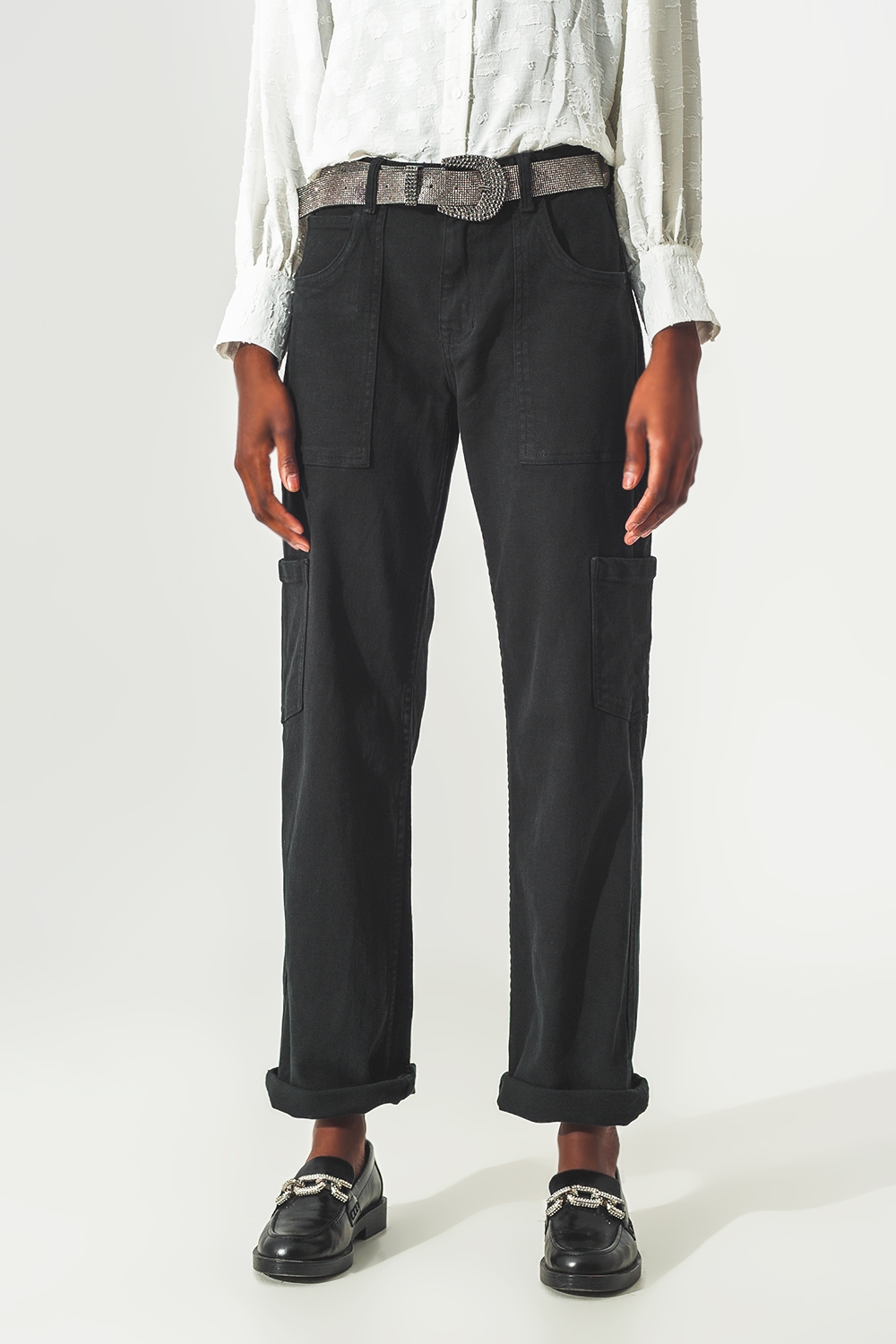 Pantalón Cargo Recto en Negro Pantalón Cargo Recto en Negro