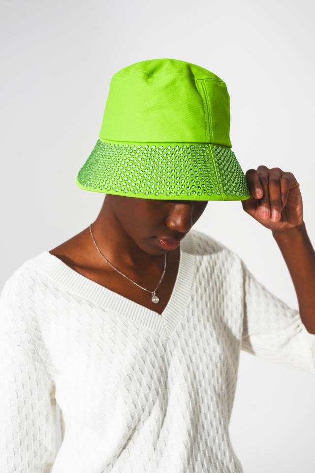 Sombrero de pescador verde con strass