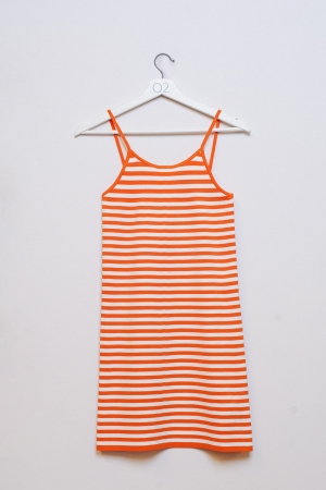 Stripped Mini Dress With Spaghetti Straps in Orange