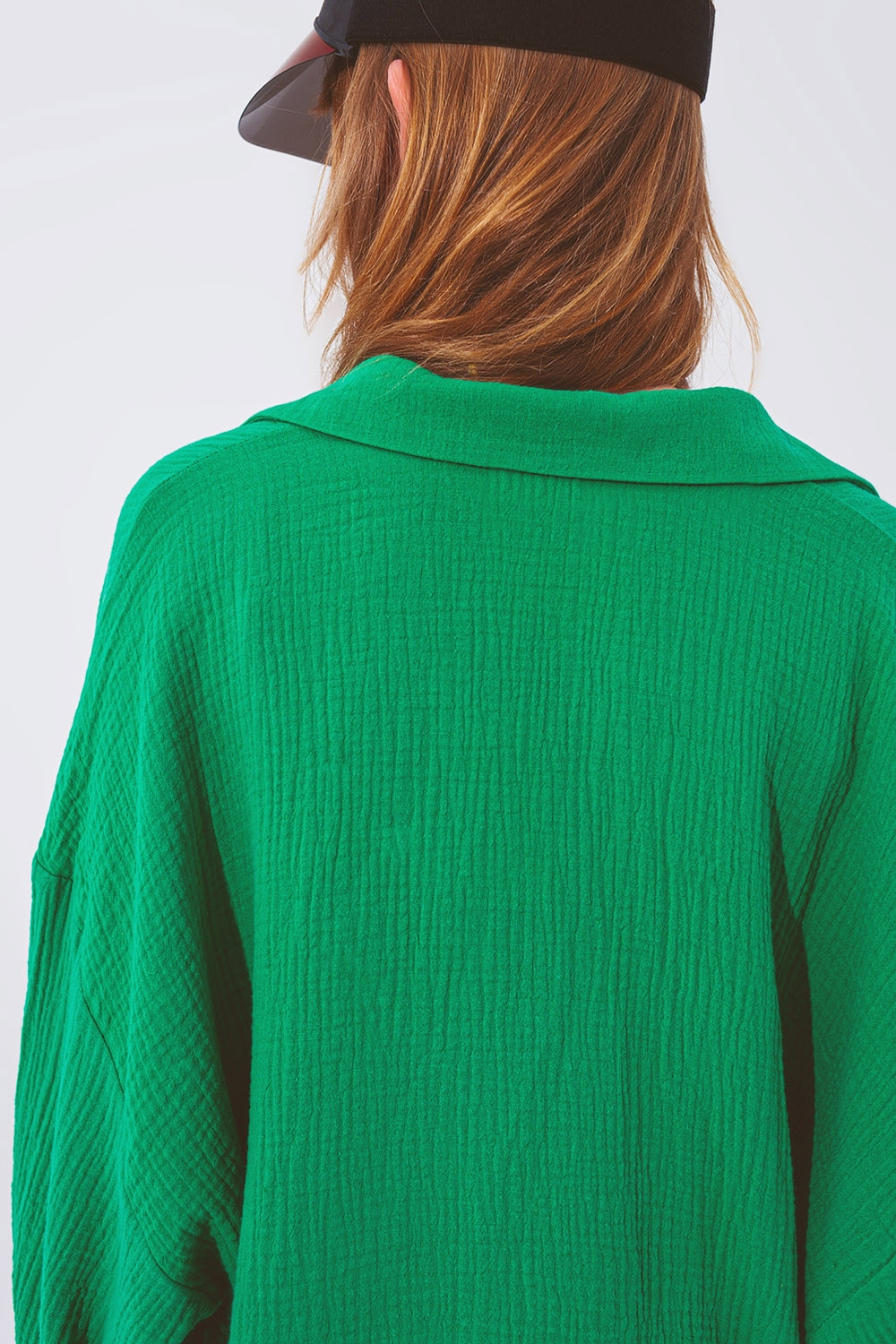 Camisa Texturizada de Corte Holgado en Verde Camisa Texturizada de Corte Holgado en Verde