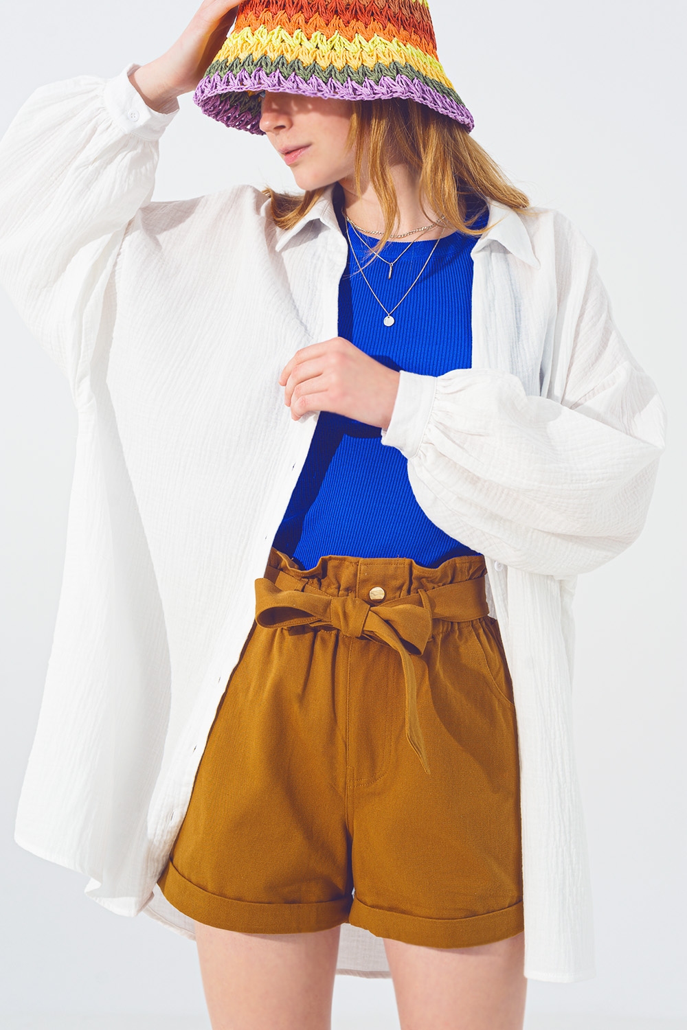 Camisa Suelta Texturizada en Blanco