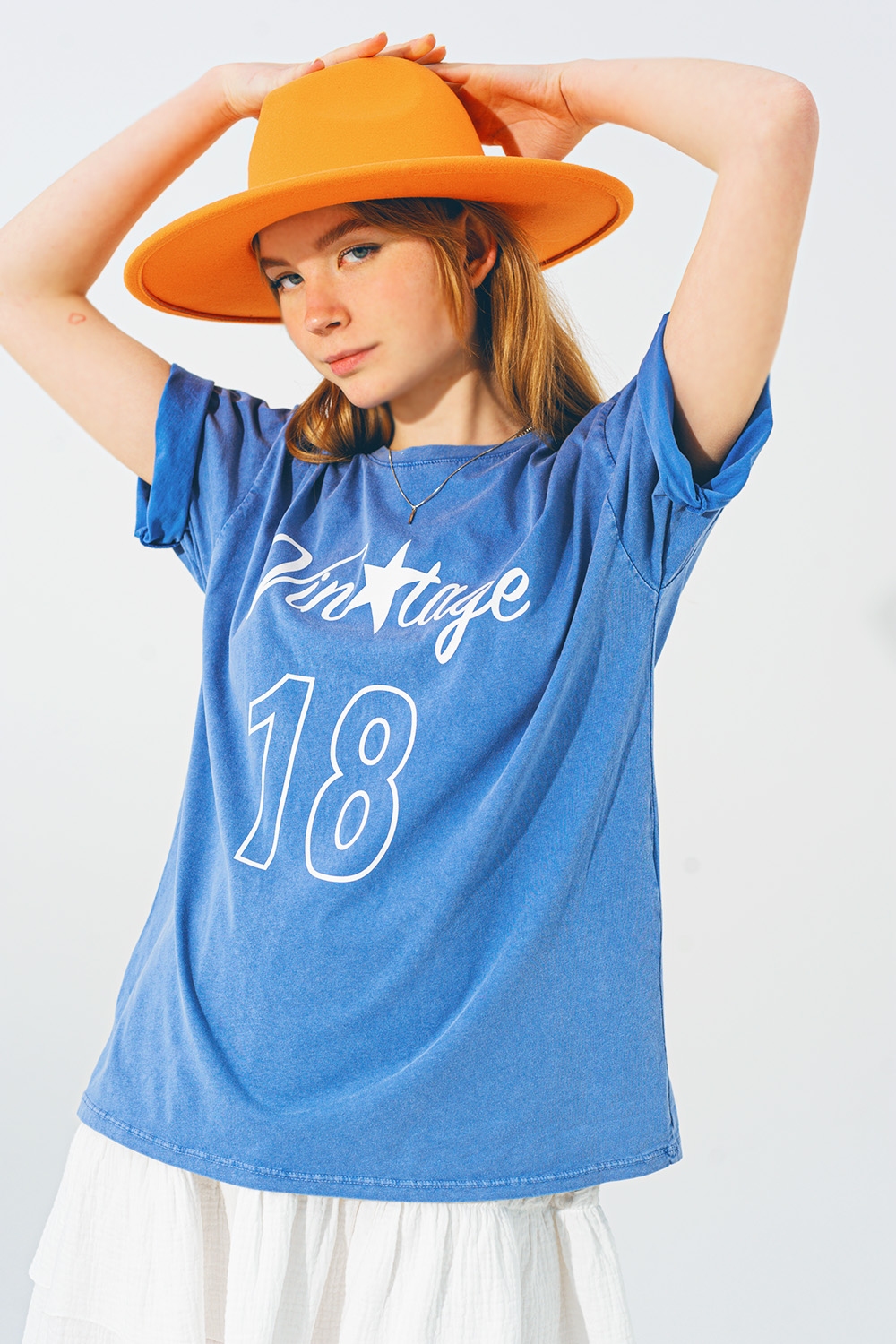 Camiseta con Texto Vintage 18 en Azul