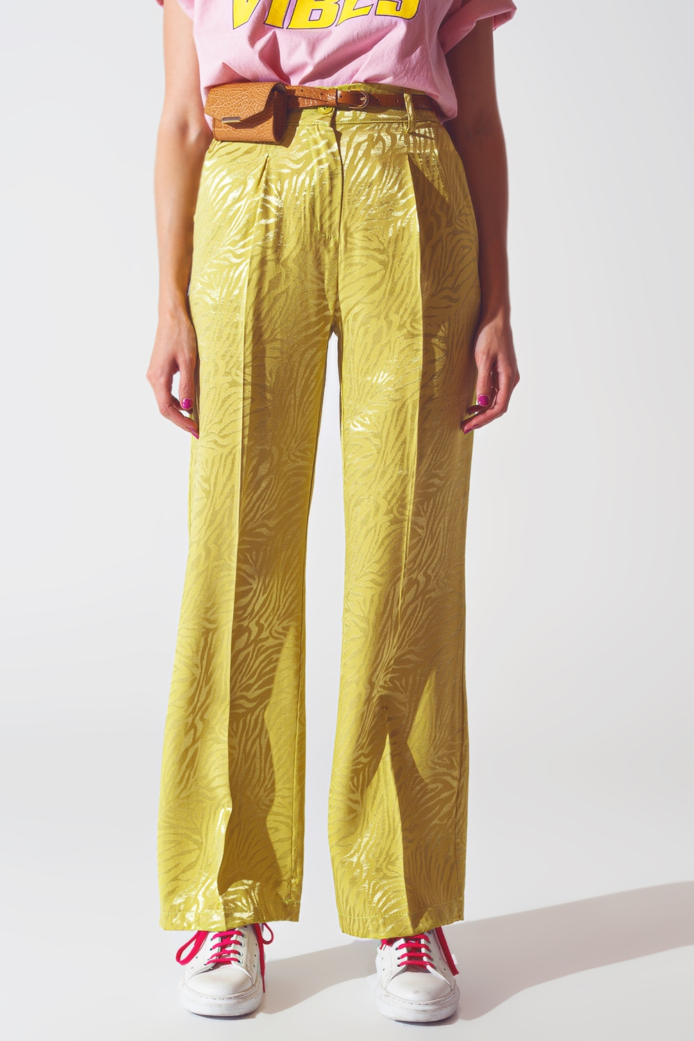 Pantalones de estampado de cebra de corte holgado en verde Pantalones de estampado de cebra de corte holgado en verde