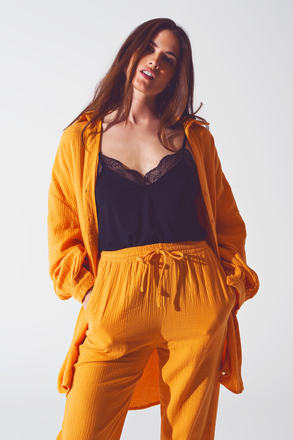 Camisa holgada con textura en naranja Camisa holgada con textura en naranja