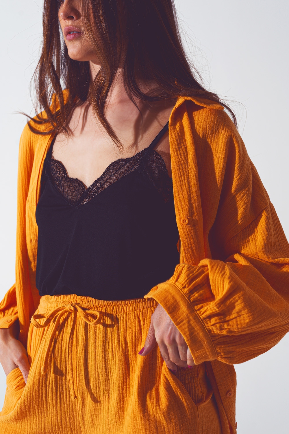 Camisa holgada con textura en naranja Camisa holgada con textura en naranja