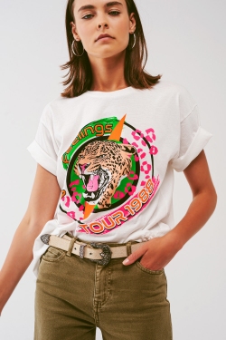 Maglietta con logo stampa di tigre in bianco