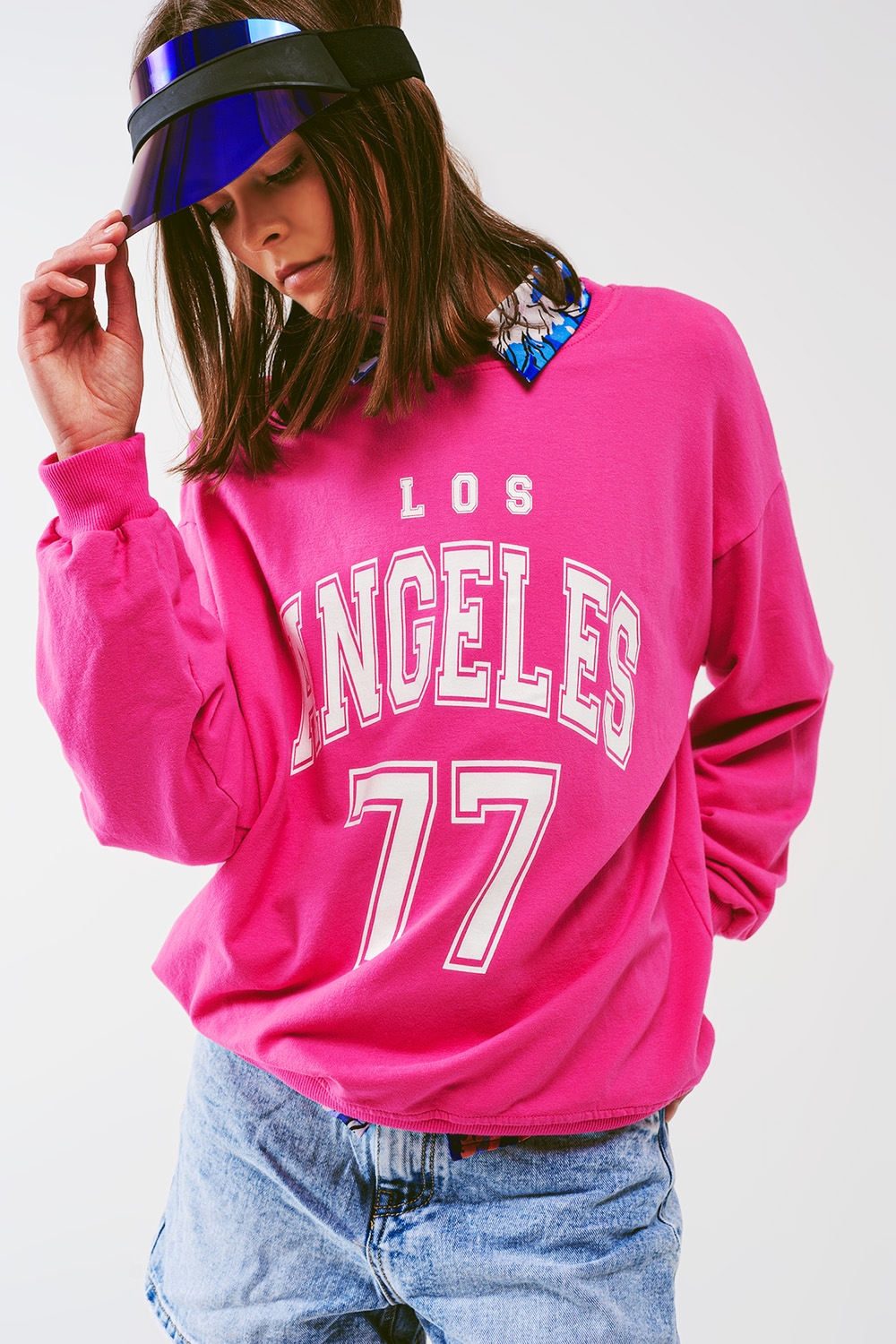 Sudadera con texto Los Angeles 77 en rosa Sudadera con texto Los Angeles 77 en rosa