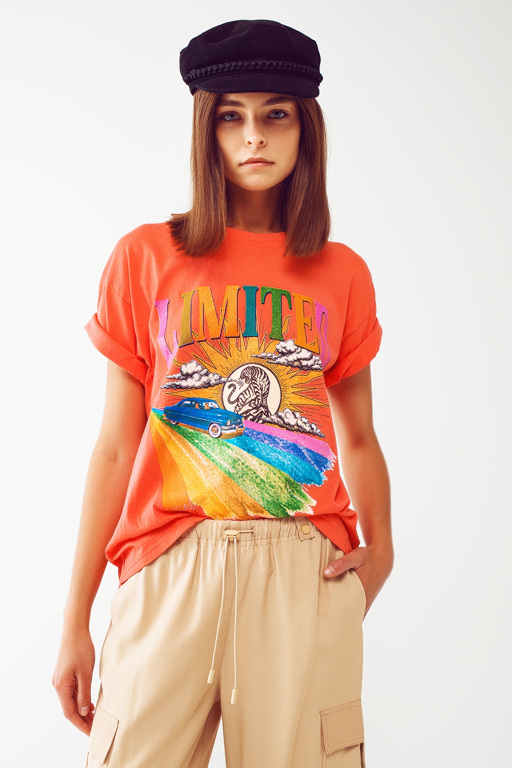 Camiseta con estampado gr&aacute;fico Limited en naranja