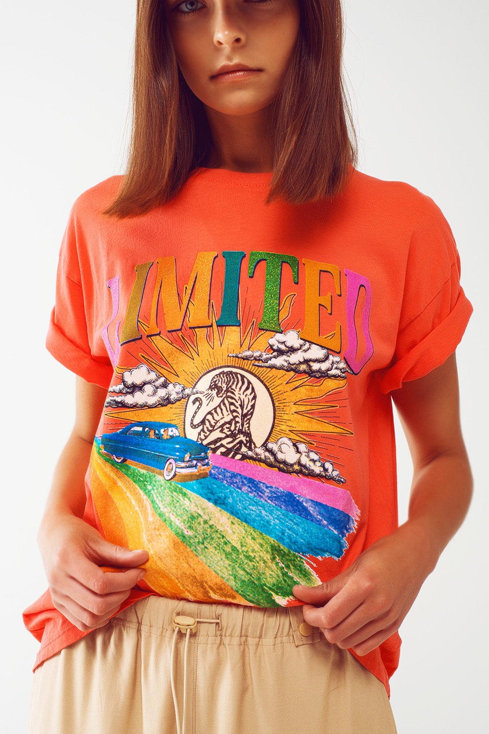 Camiseta con estampado gr&aacute;fico Limited en naranja