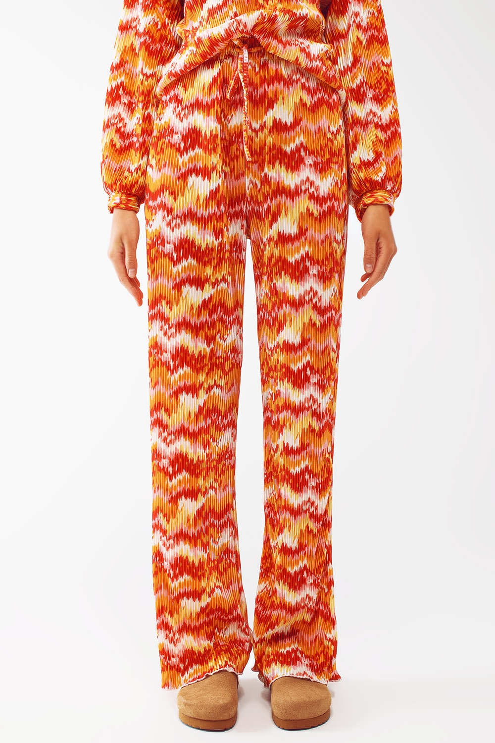 Pantalones de pierna recta con textura y estampado abstracto Pantalones de pierna recta con textura y estampado abstracto