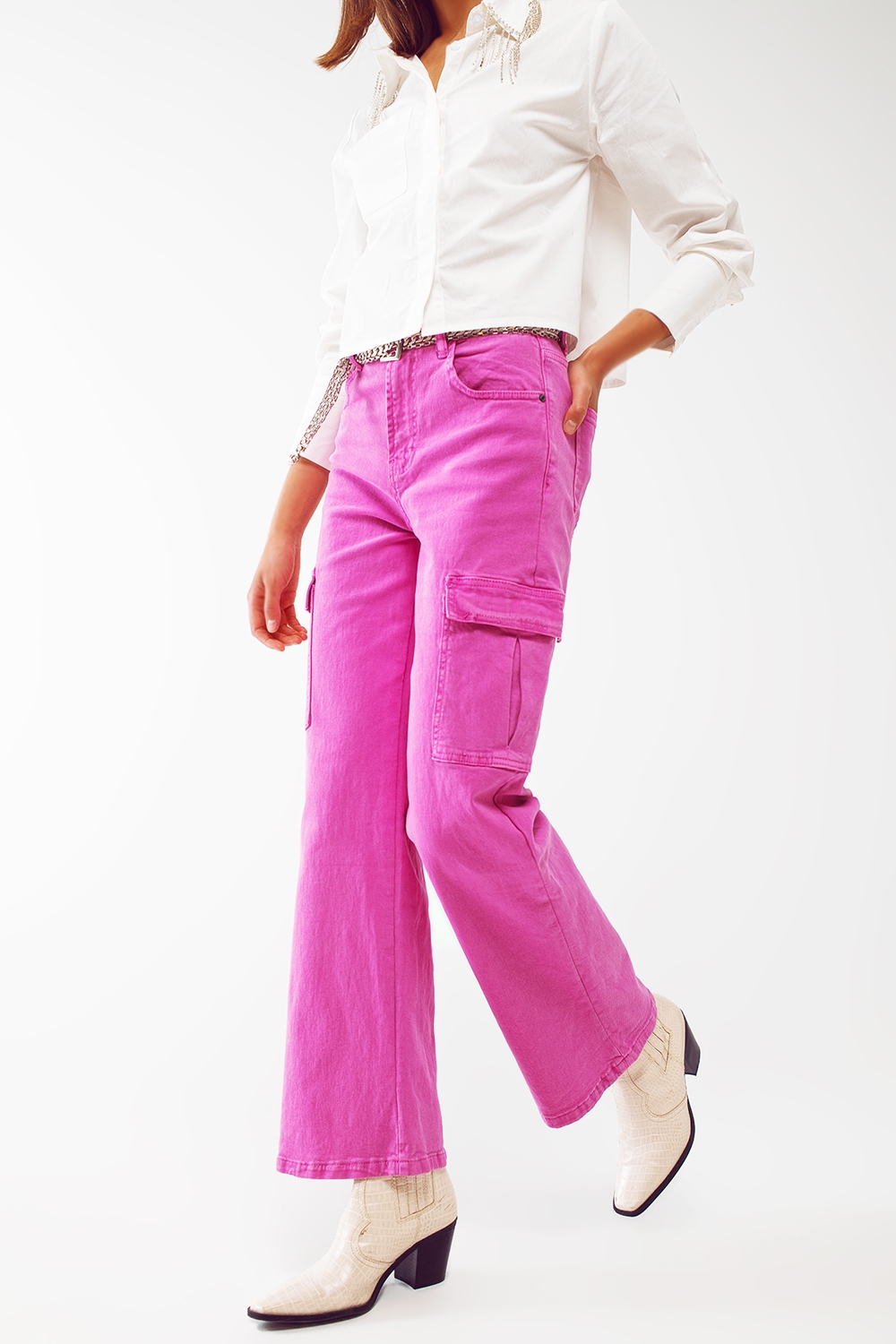 Pantalones cargo rectos en fucsia Pantalones cargo rectos en fucsia