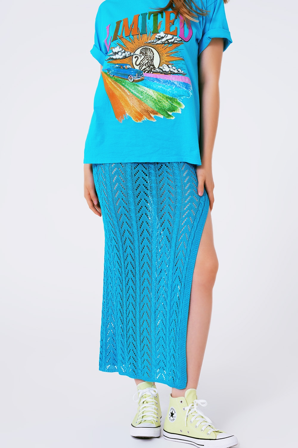 Falda maxi de ganchillo en azul Falda maxi de ganchillo en azul