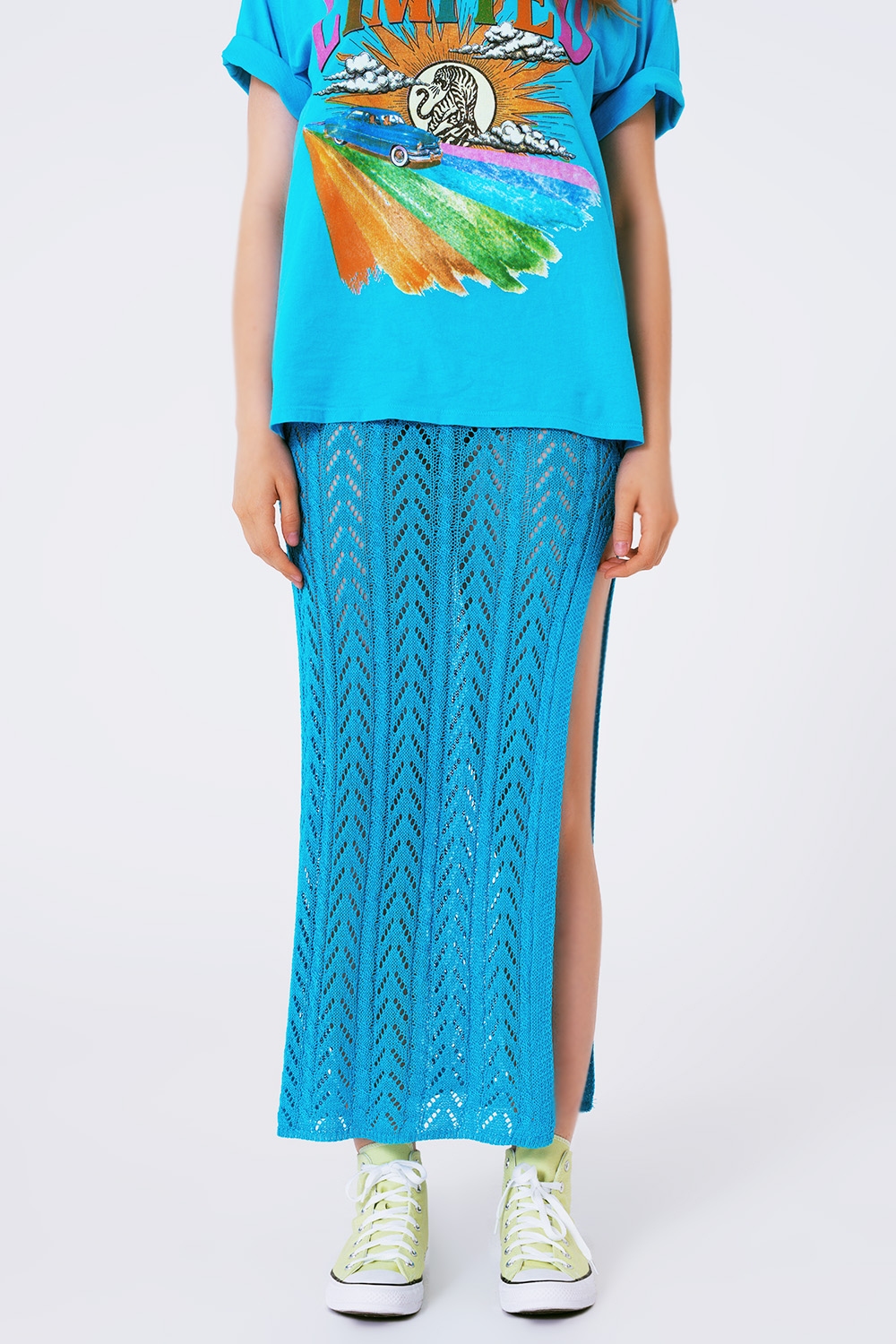 Falda maxi de ganchillo en azul Falda maxi de ganchillo en azul