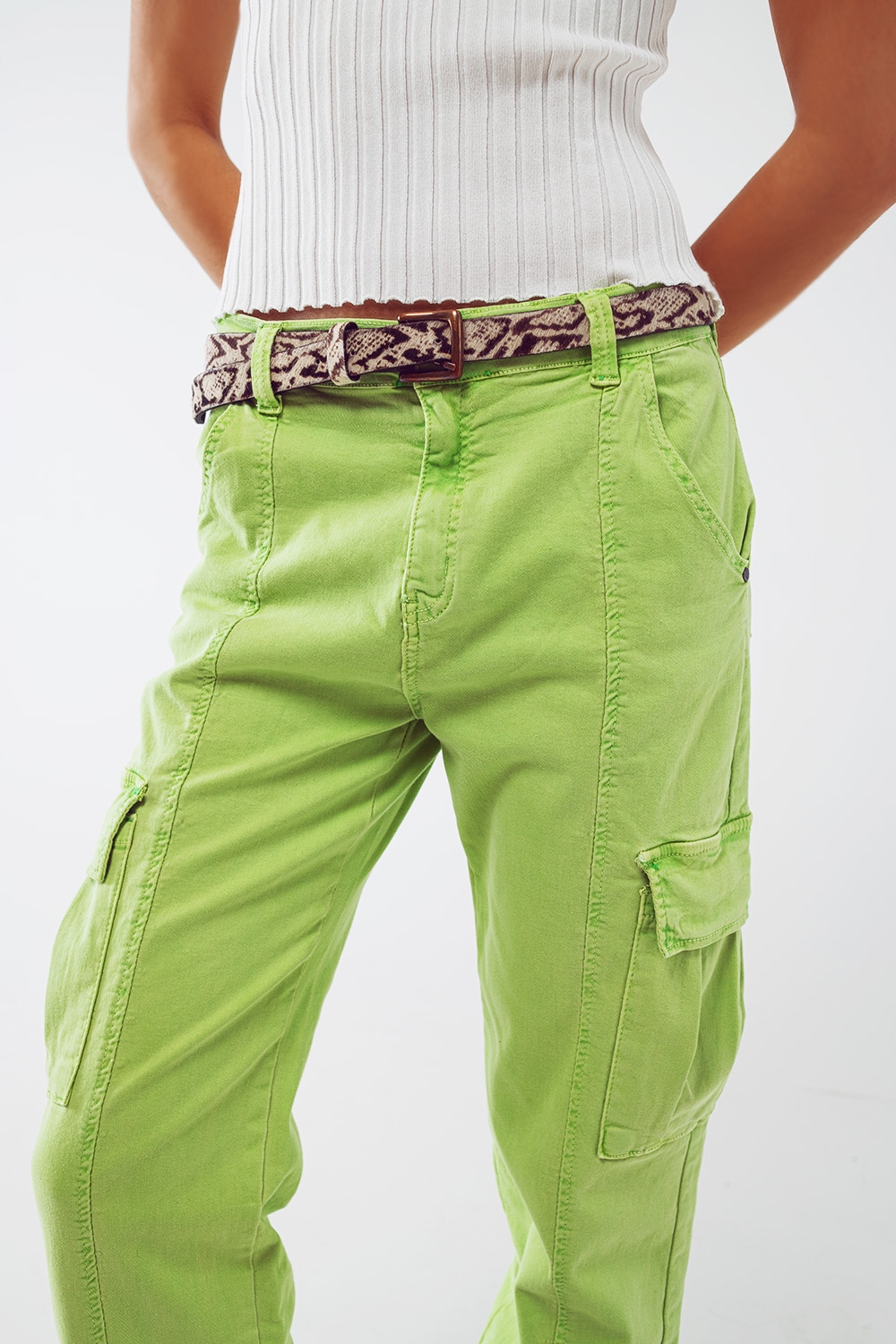 Pantalones cargo verde menta con cintura y dobladillo elásticos Pantalones cargo verde menta con cintura y dobladillo elásticos