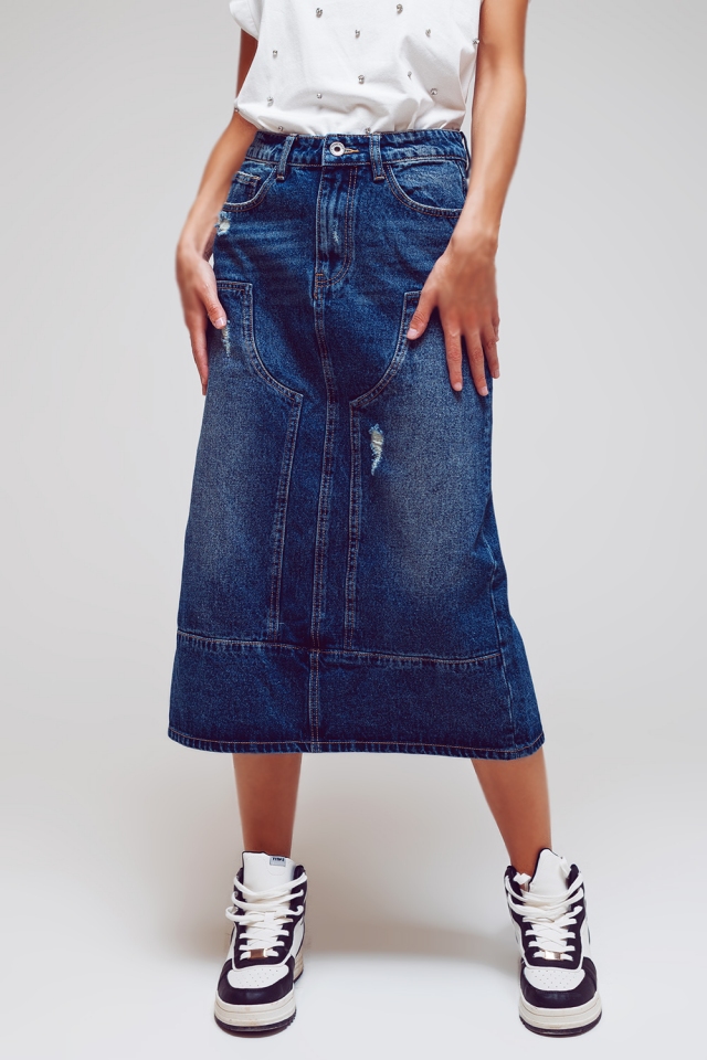 Gonna lunga a matita in denim con dettagli a pannelli nella parte anteriore