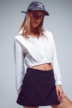 white striped poplin crop blouse