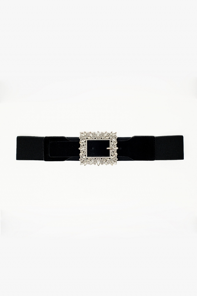 Cinturón negro con pedrería y elástico ajustable