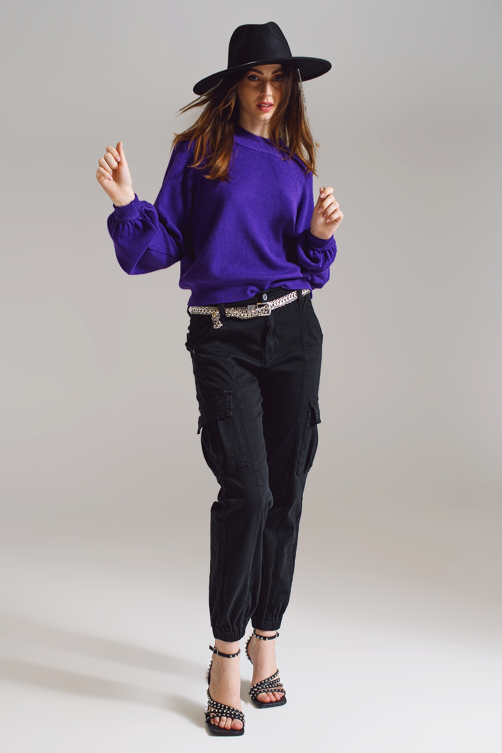 jumper morado de estilo relajado con mangas globo jumper morado de estilo relajado con mangas globo