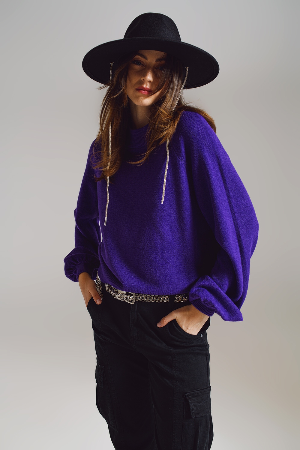 jumper morado de estilo relajado con mangas globo jumper morado de estilo relajado con mangas globo