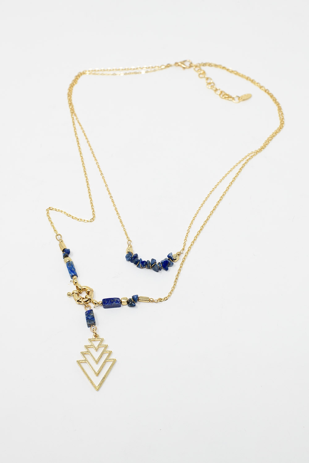 Collar largo de oro 2 en 1 con cuentas azules