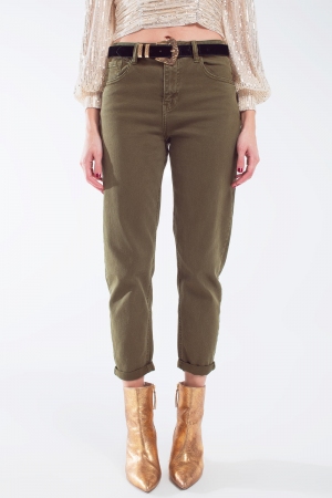 Vaqueros slouchy de algodón de talle medio en khaki sepia