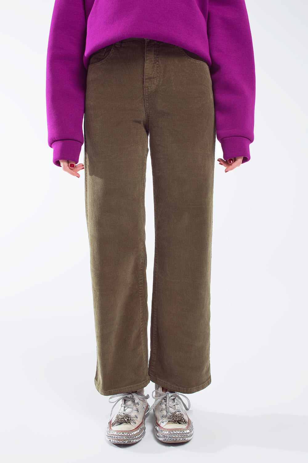Pantalones capri caqui de pana Pantalones capri caqui de pana