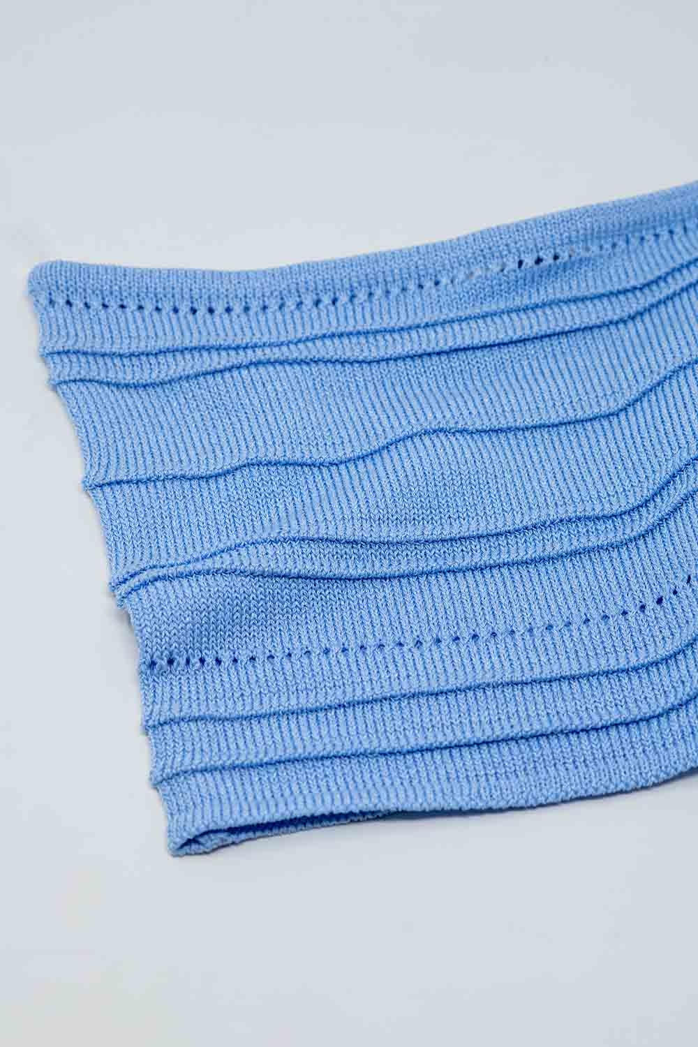 Top bodycon de punto sin tirantes En azul claro Top bodycon de punto sin tirantes En azul claro