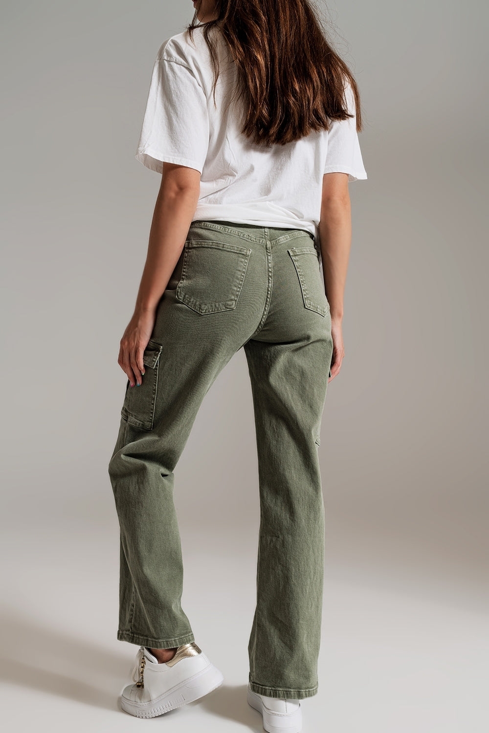 Vaqueros Cargo de pierna recta en verde oliva Vaqueros Cargo de pierna recta en verde oliva